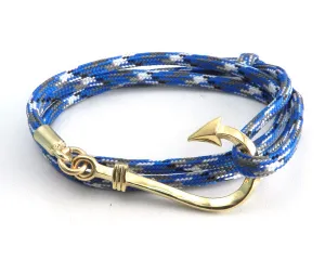 Fish Hook Paracord slider Gold Blue Camo Bracelet