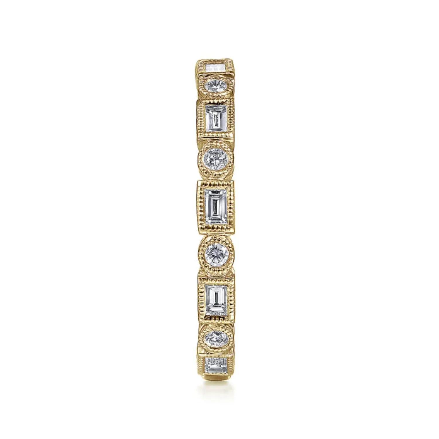 Gabriel & Co. Baguette & Round Cut Diamond Stackable Ring with Milgrain Finish