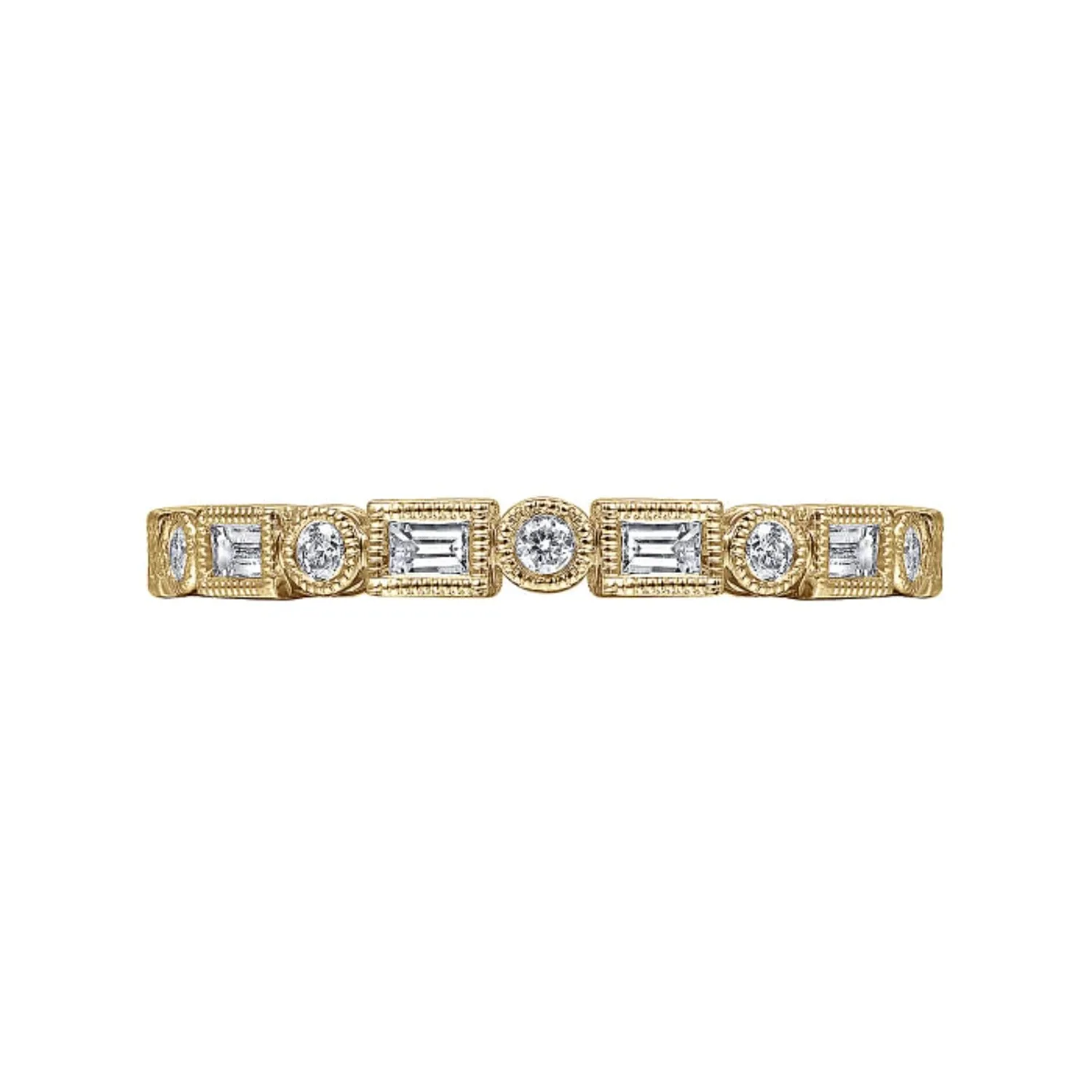 Gabriel & Co. Baguette & Round Cut Diamond Stackable Ring with Milgrain Finish