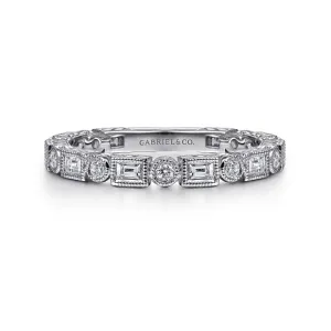 Gabriel & Co. Baguette & Round Cut Diamond Stackable Ring with Milgrain Finish