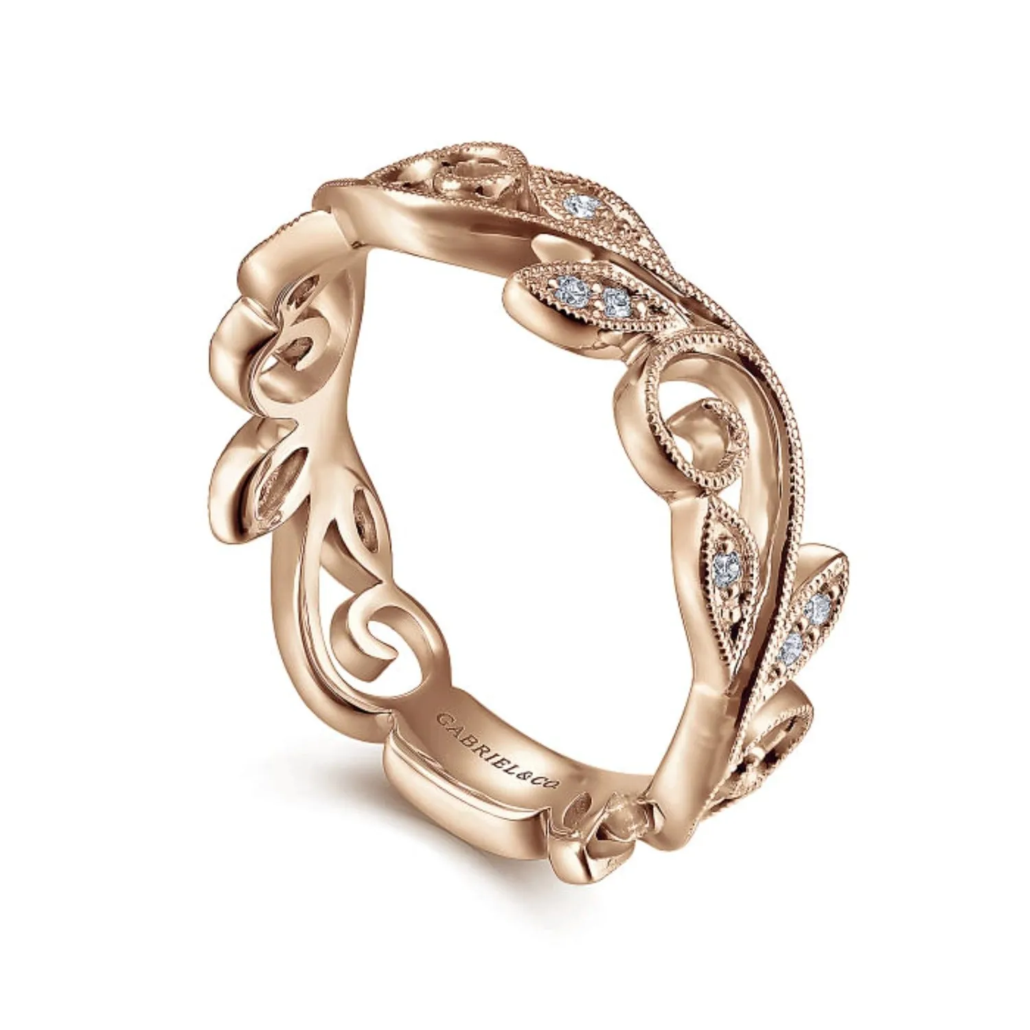 Gabriel & Co. Vintage Style Floral Leaf Stackable Ring