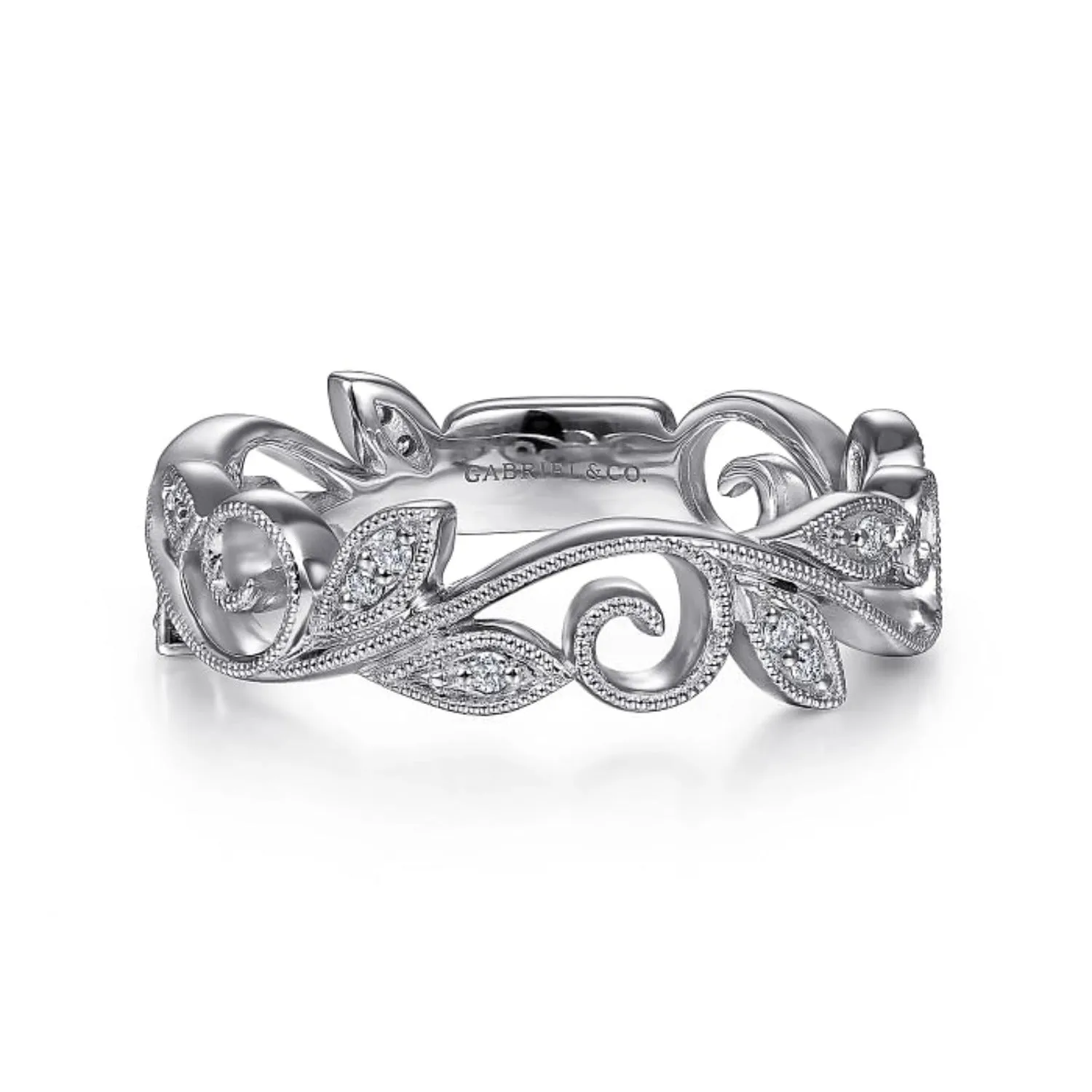 Gabriel & Co. Vintage Style Floral Leaf Stackable Ring