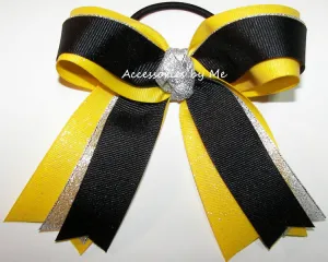 Glitter Black Silver Yellow Ponytail Bow