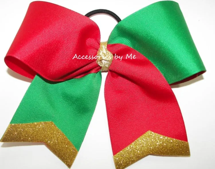 Glitter Red Green Gold Cheer Bow