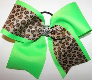 Glitzy Cheetah Neon Green Cheer Bow