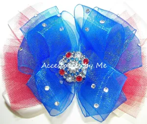 Glitzy Red White Blue Tutu Hair Bow