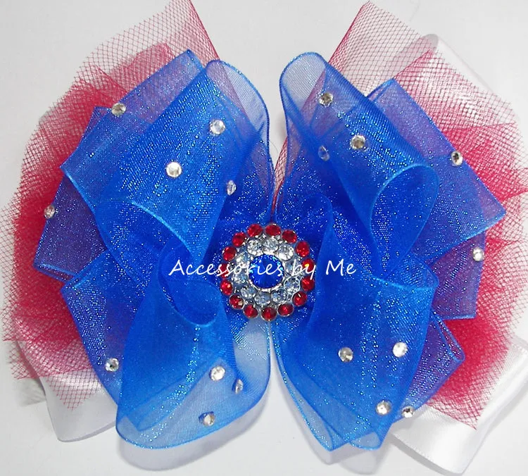 Glitzy Red White Blue Tutu Hair Bow