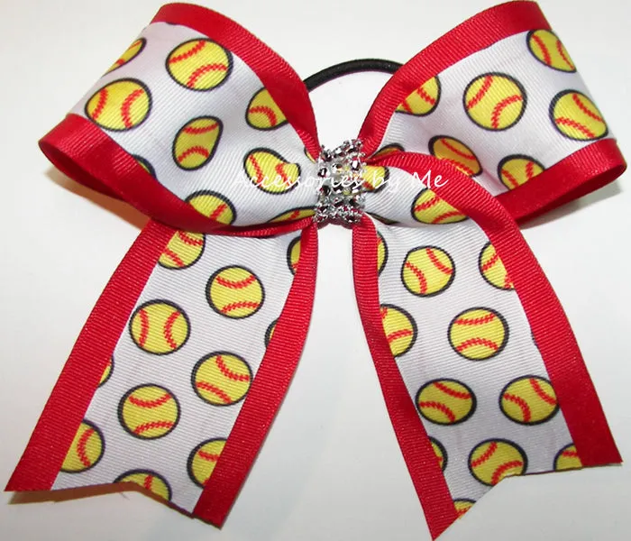 Glitzy Softball Red Rhinestone Bow