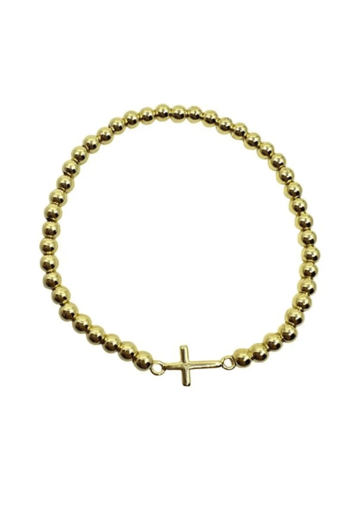 Gold 4 mm Beaded Bracelet with Cross