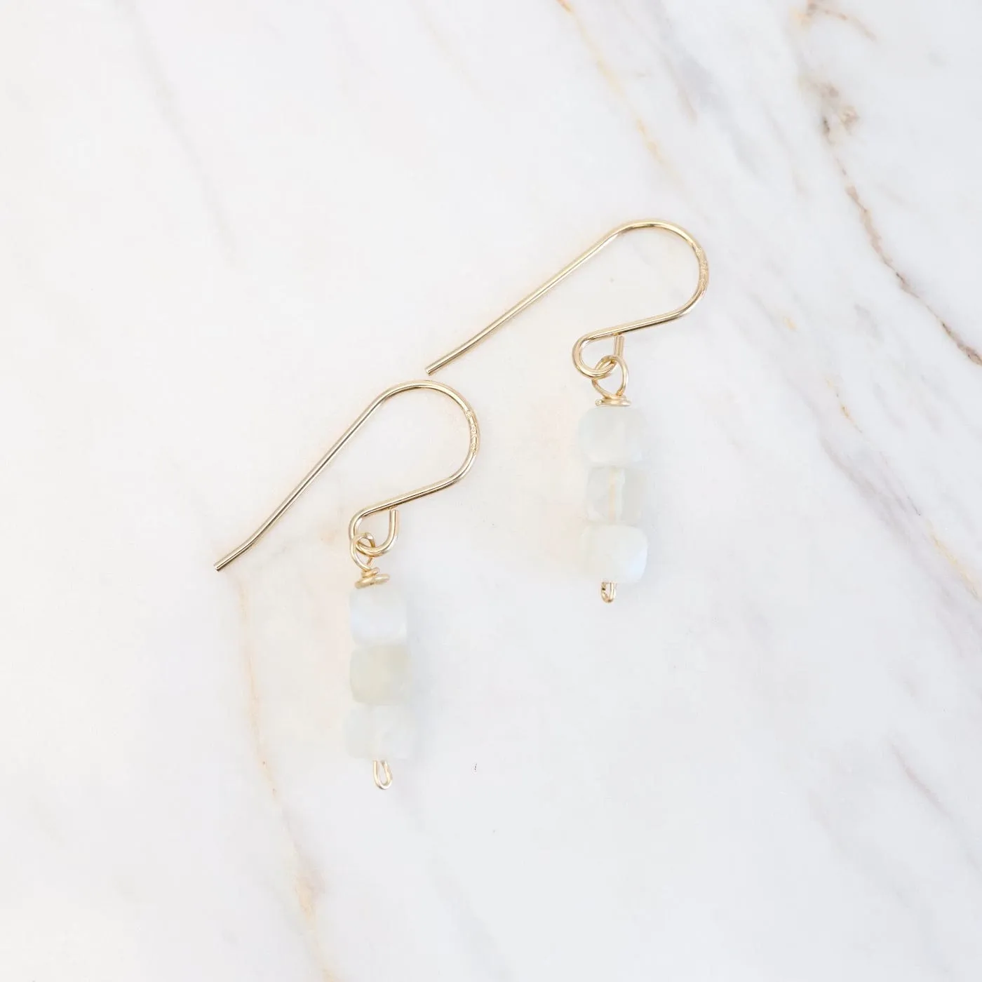 Gold Filled 3 Rainbow Moonstone Cube Stack Drop Earring