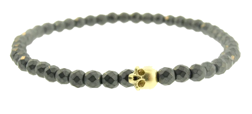 Gold Half Skull on Hematite Beaded Bracelet