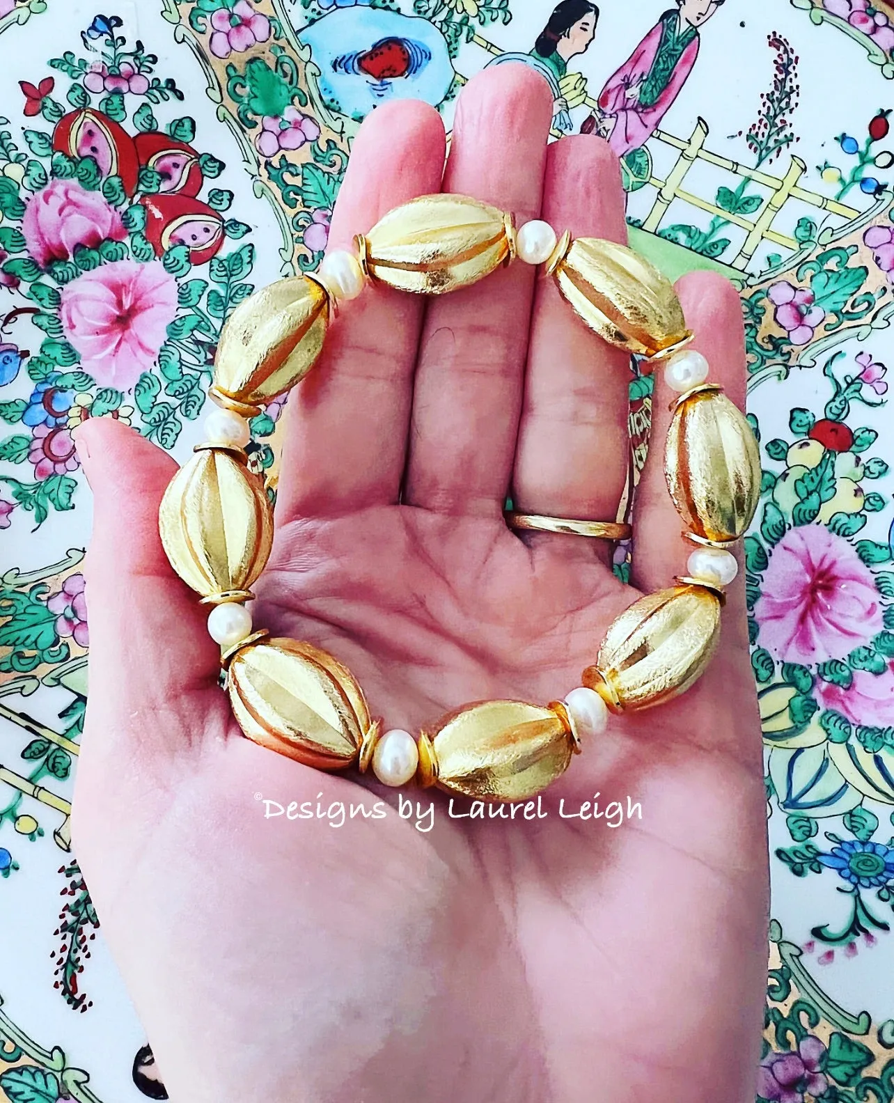 Gold Oval Bead Statement Bracelet