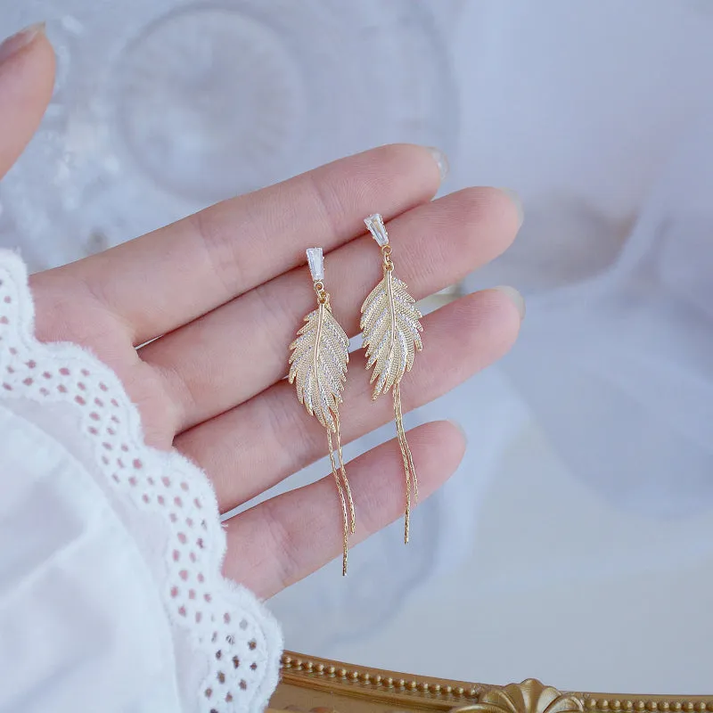 Gold Plated Leaf and Flower with Micro Inlaid Zircon Stud Earrings