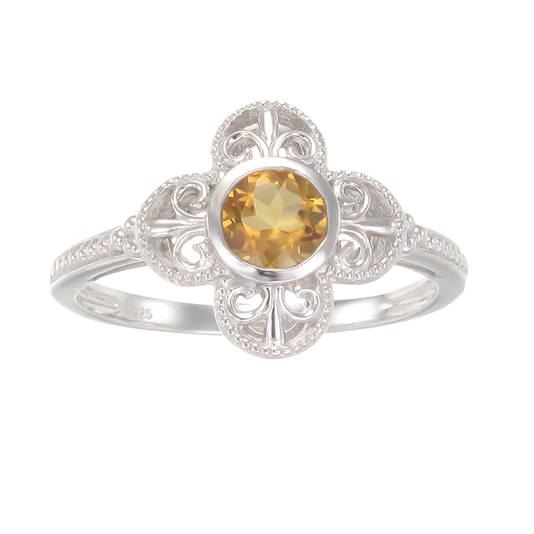 Graceful Luscious Natural Citrine Bezel Set Ring