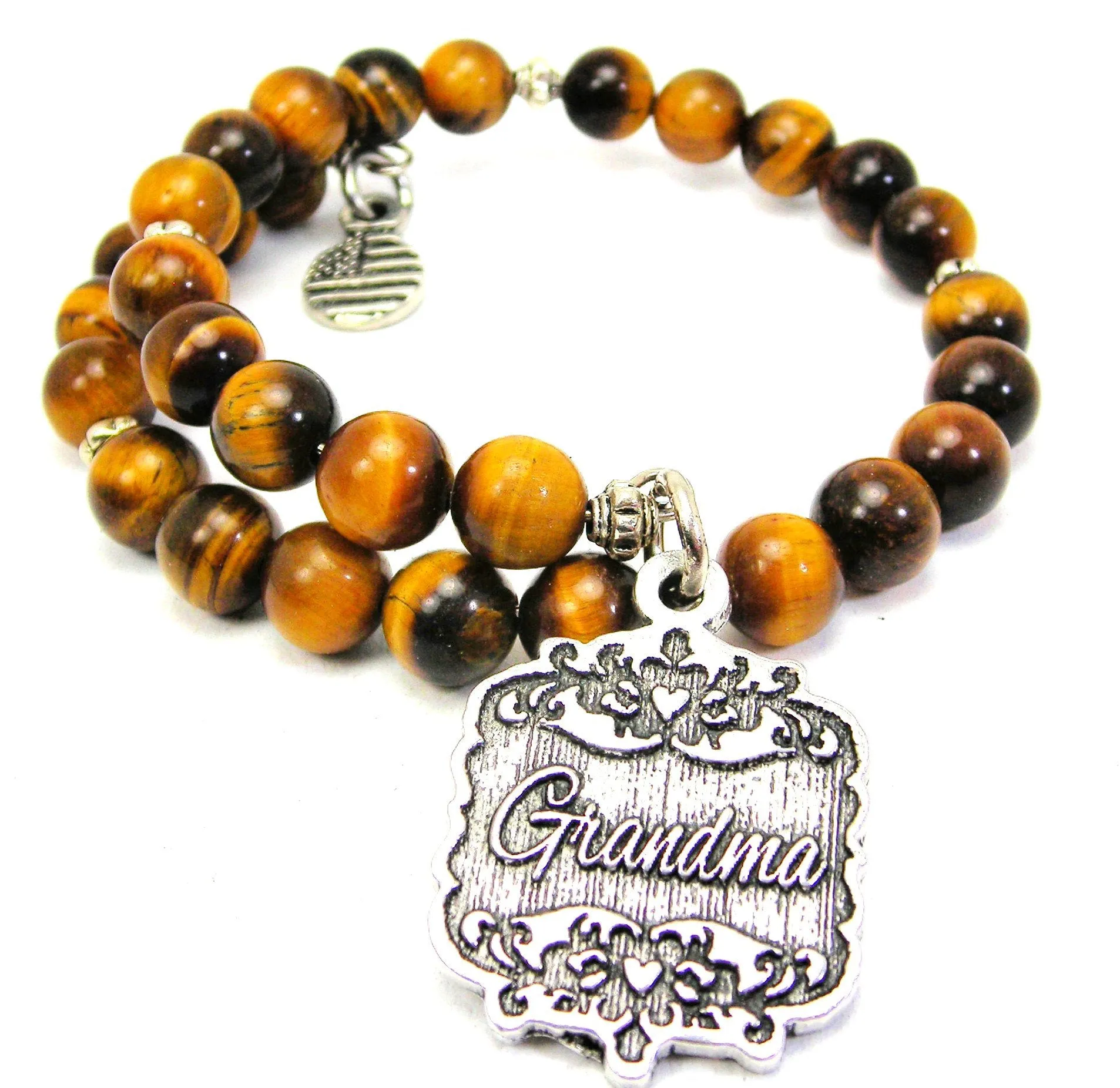 Grandma Victorian Scroll Tiger's Eye Glass Beaded Wrap Bracelet