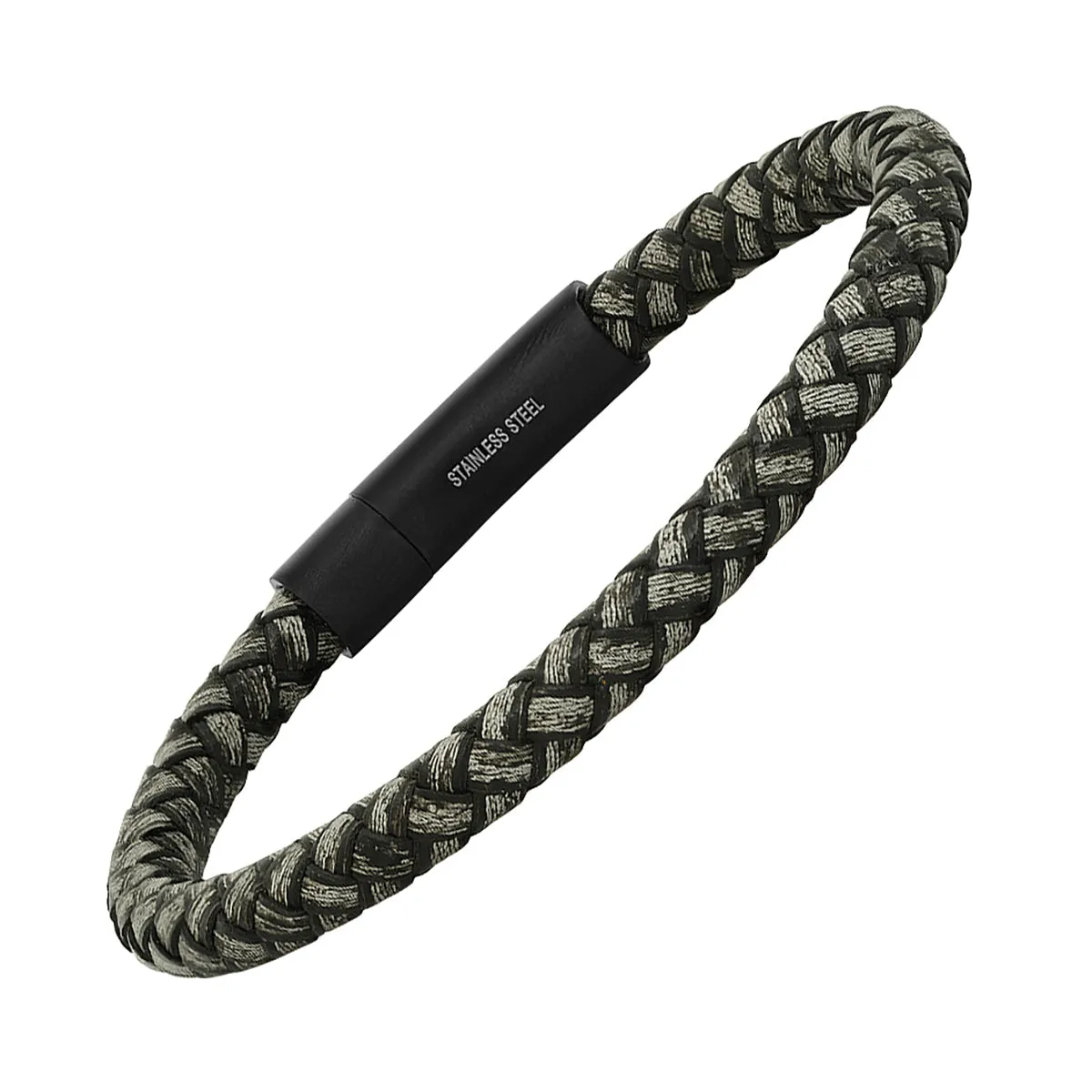 Gray Speckled Leather Braided Bracelet