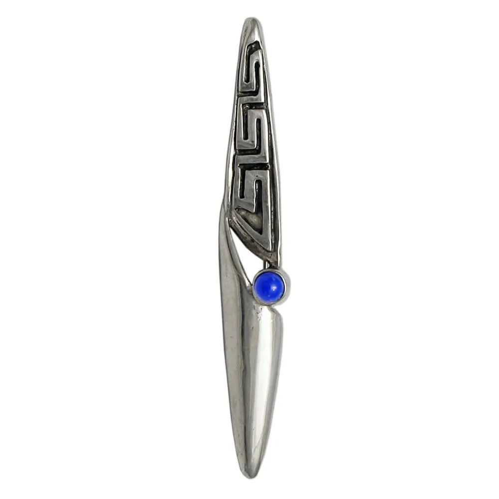 Greek Key Meander Brooch in Sterling Silver with a Lapis Lazuli (K-61)