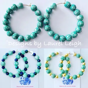 Green Chinoiserie Longevity Beaded Hoops