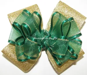 Green Gold Organza Metallic Hair Bow