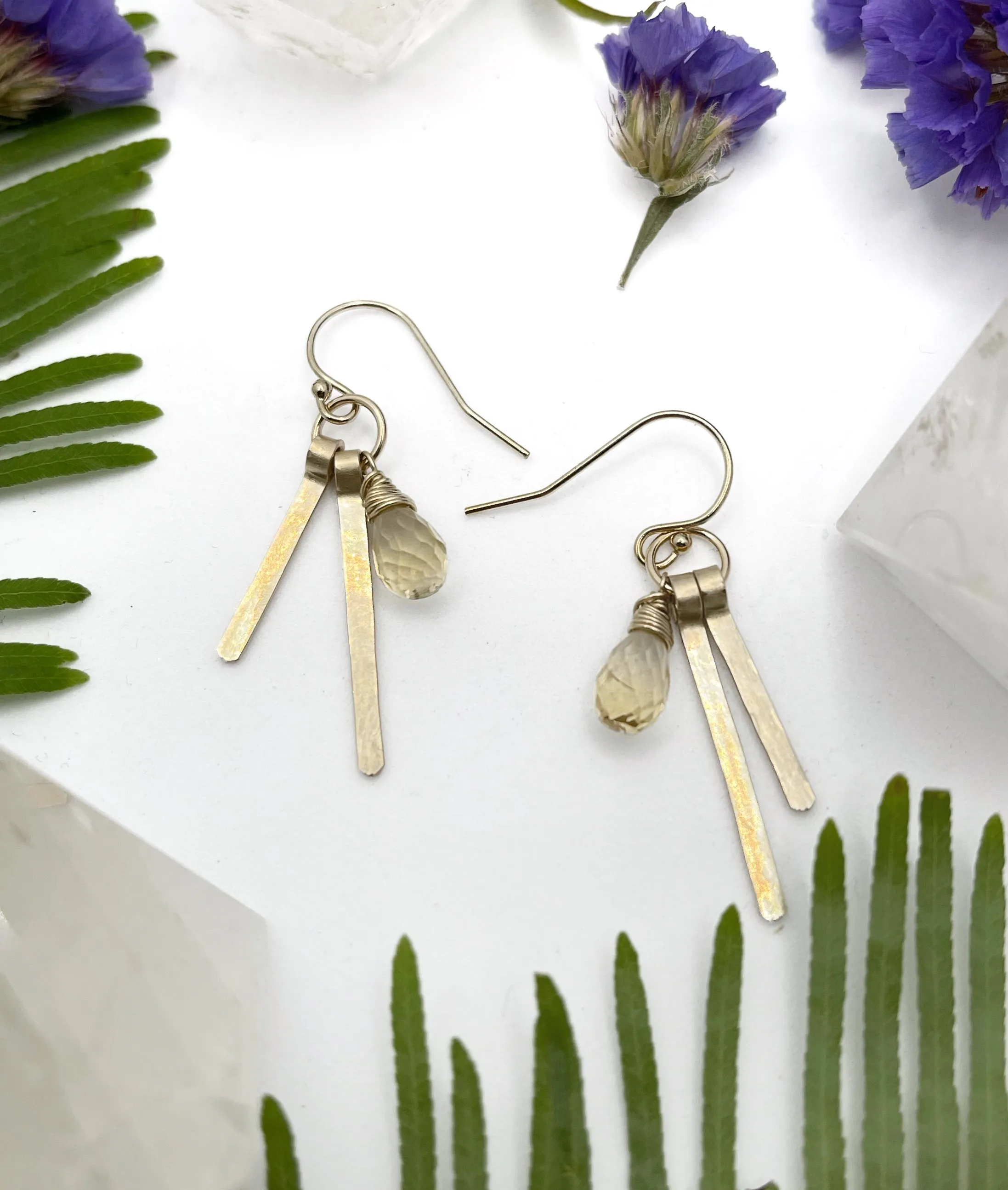 Hammered Fringe Citrine Earrings