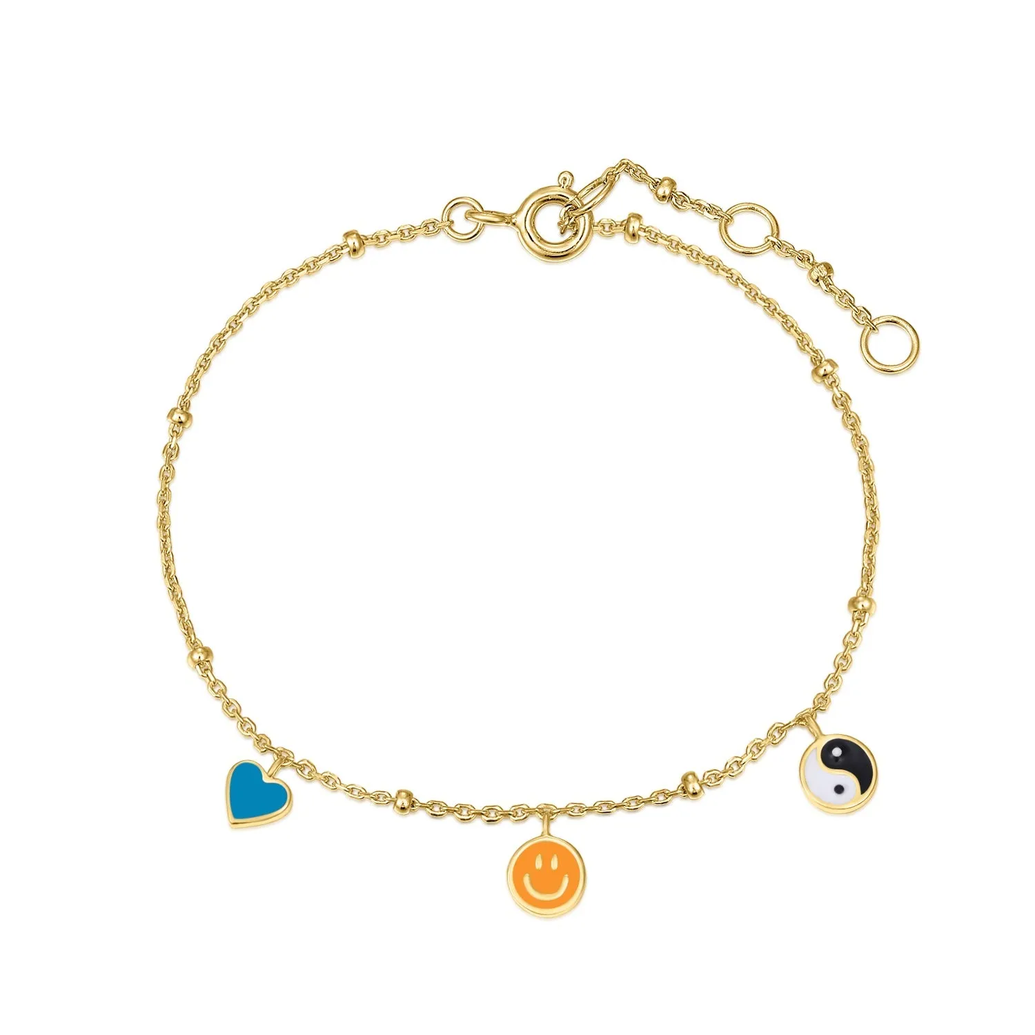 Happy Kids II | Lulo Bracelet | Black Enamel / Orange Enamel / White Enamel / Blue Enamel | 14K Gold Plated 925 Silver