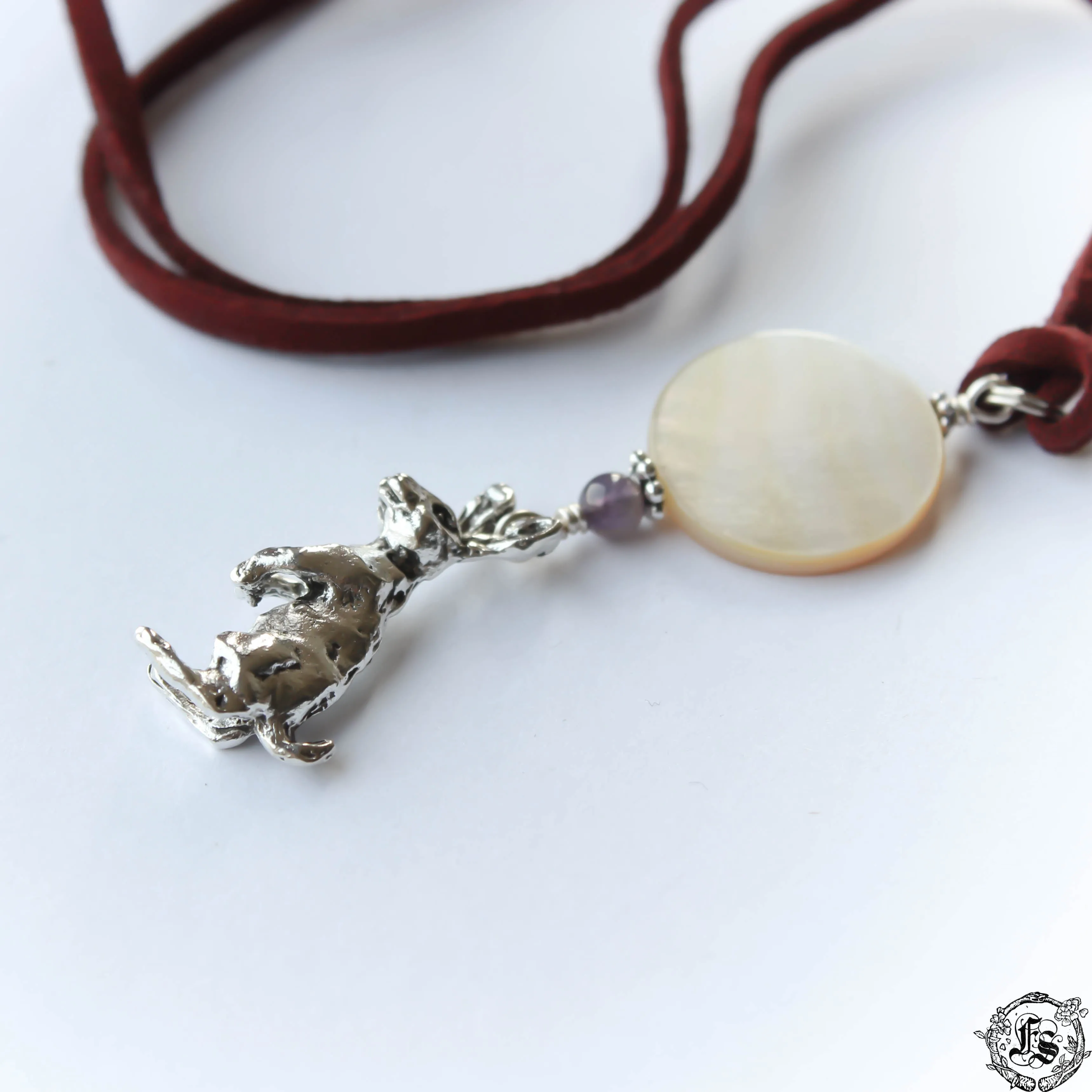 Hare and Moon Pendant Necklace in Silver