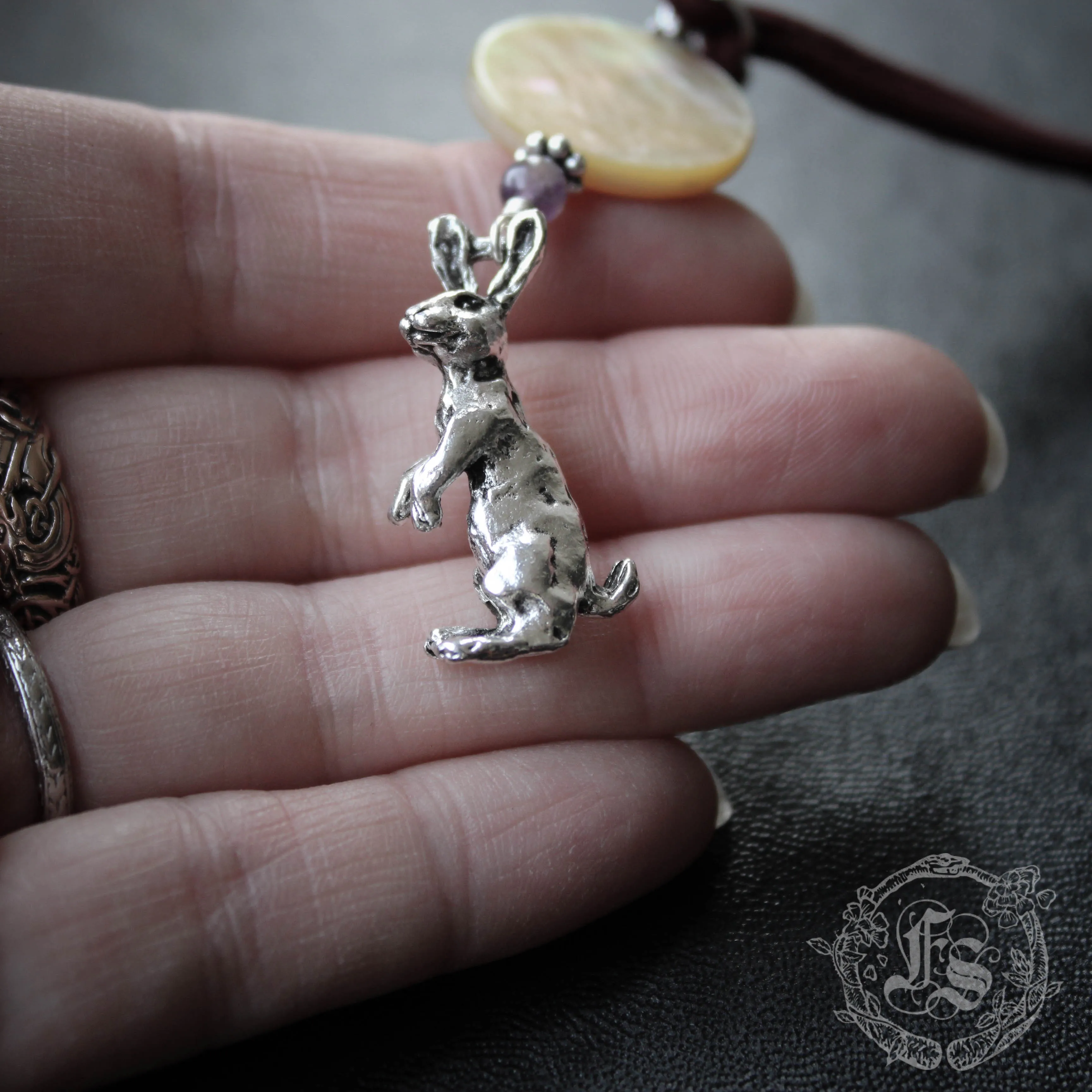 Hare and Moon Pendant Necklace in Silver