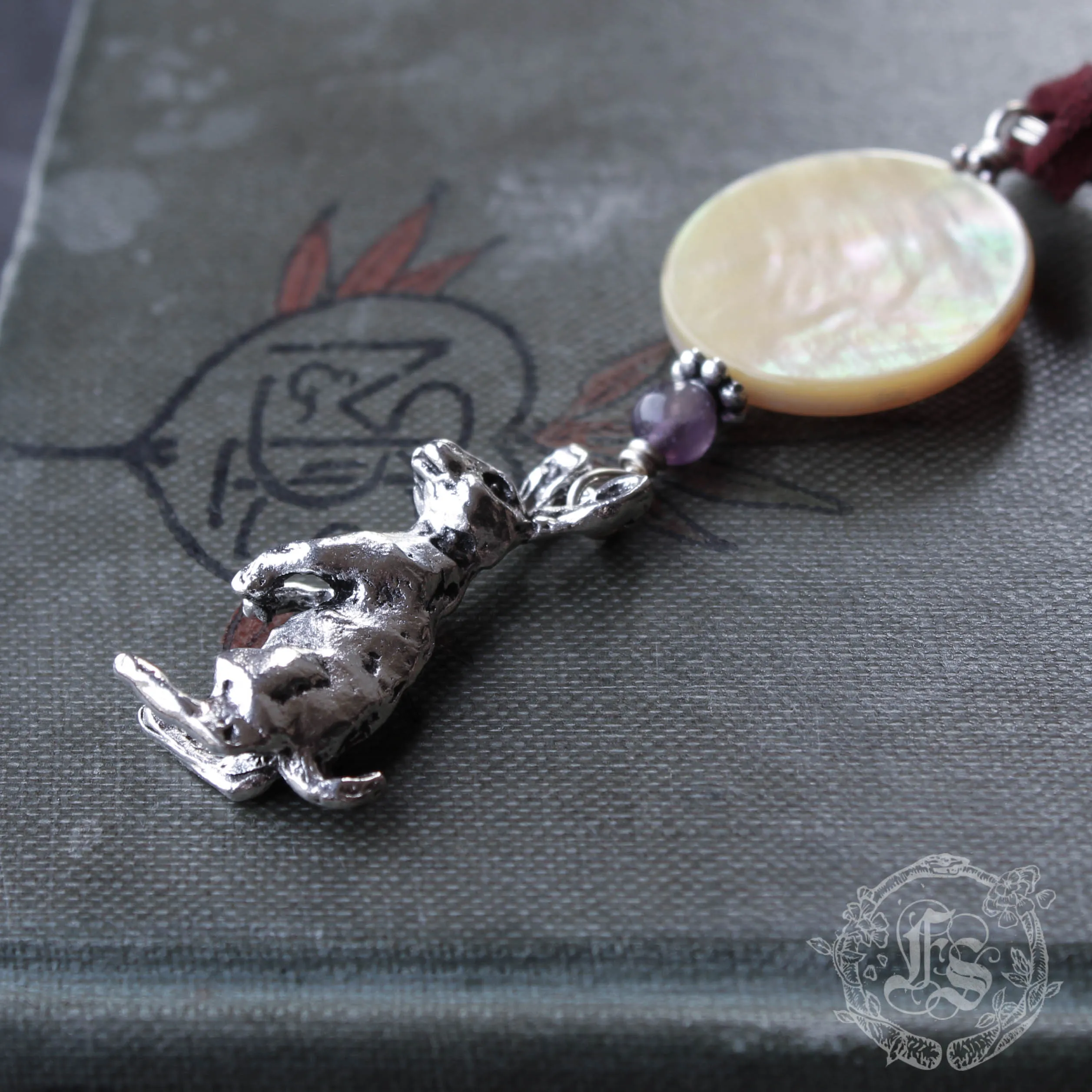 Hare and Moon Pendant Necklace in Silver