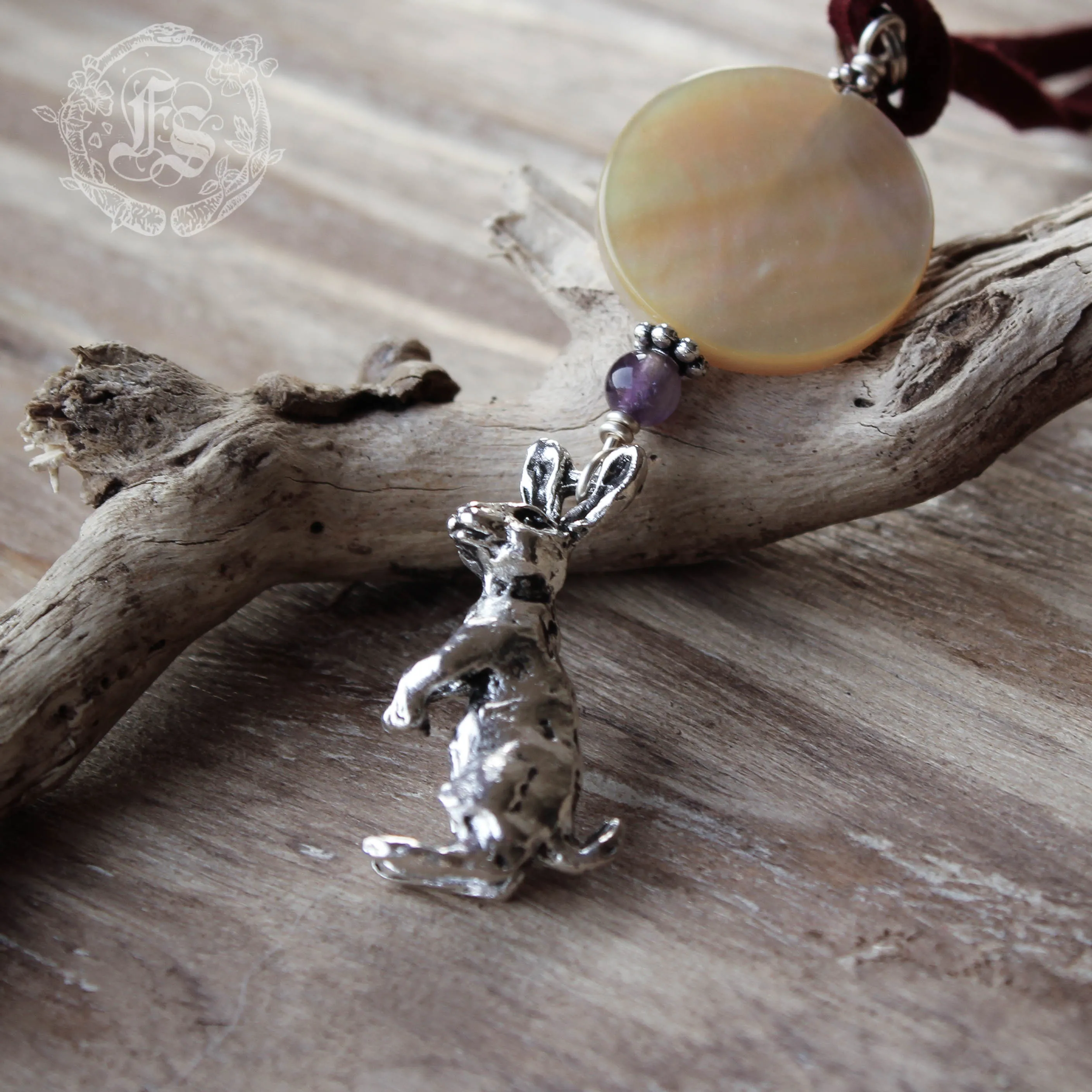 Hare and Moon Pendant Necklace in Silver