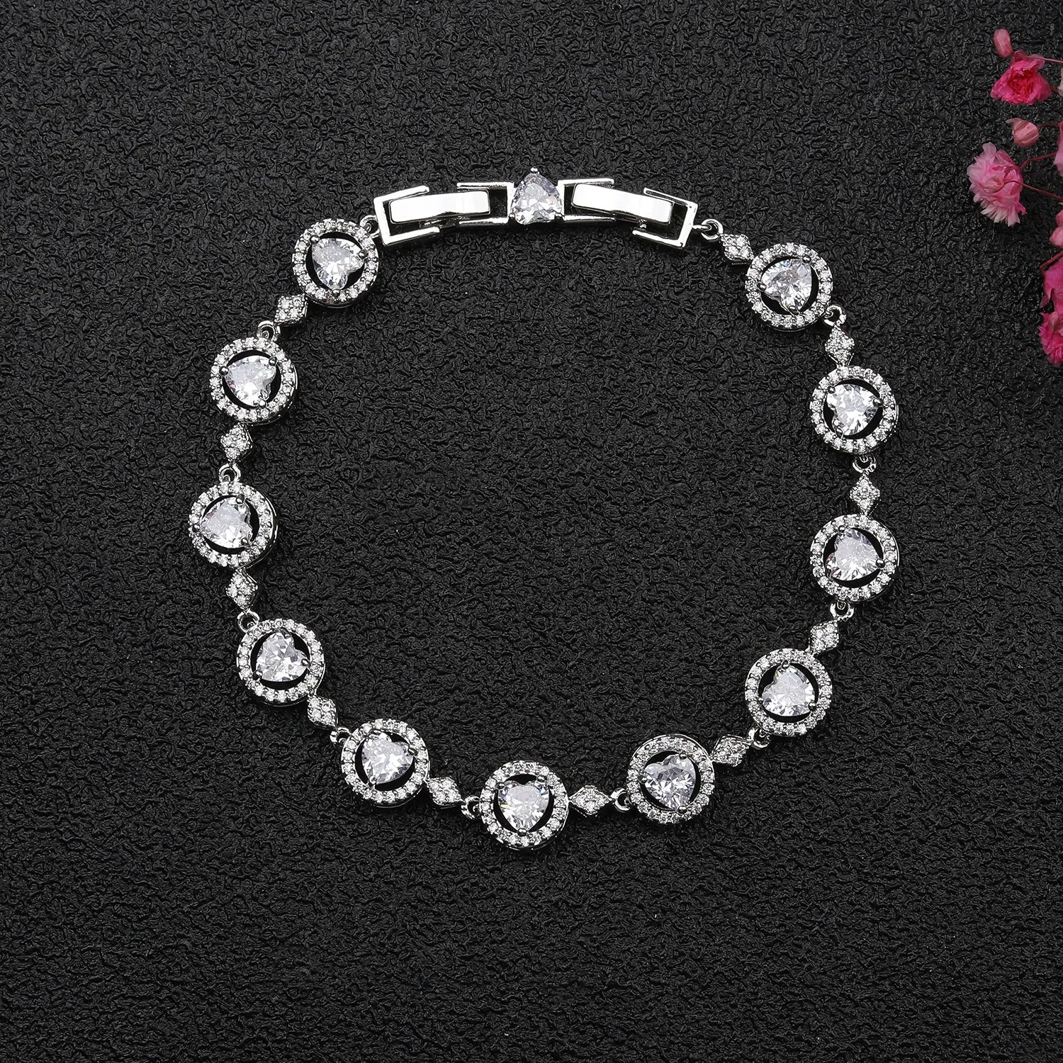 Heart 5A Cubic Zirconia Silver Bracelet Chains for Women CK10144