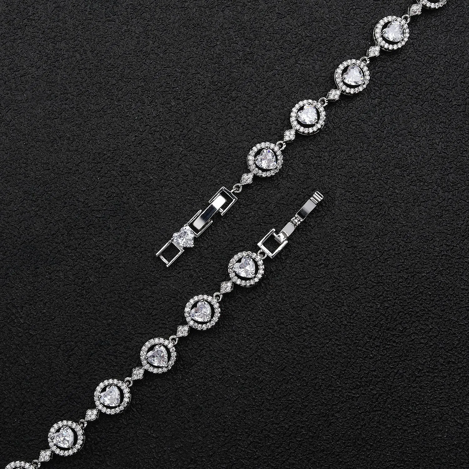 Heart 5A Cubic Zirconia Silver Bracelet Chains for Women CK10144