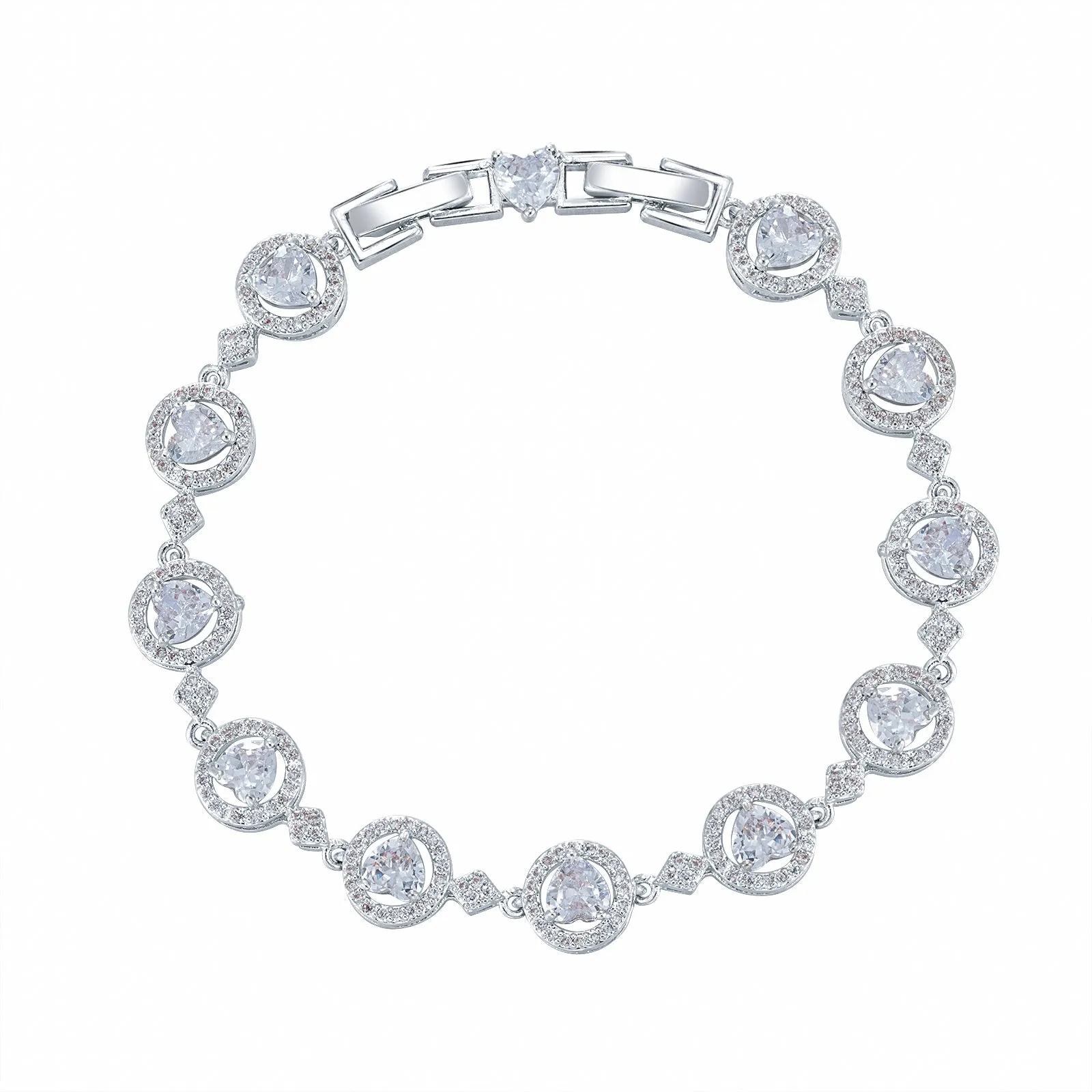 Heart 5A Cubic Zirconia Silver Bracelet Chains for Women CK10144