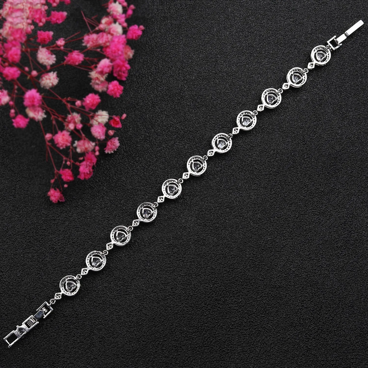 Heart 5A Cubic Zirconia Silver Bracelet Chains for Women CK10144