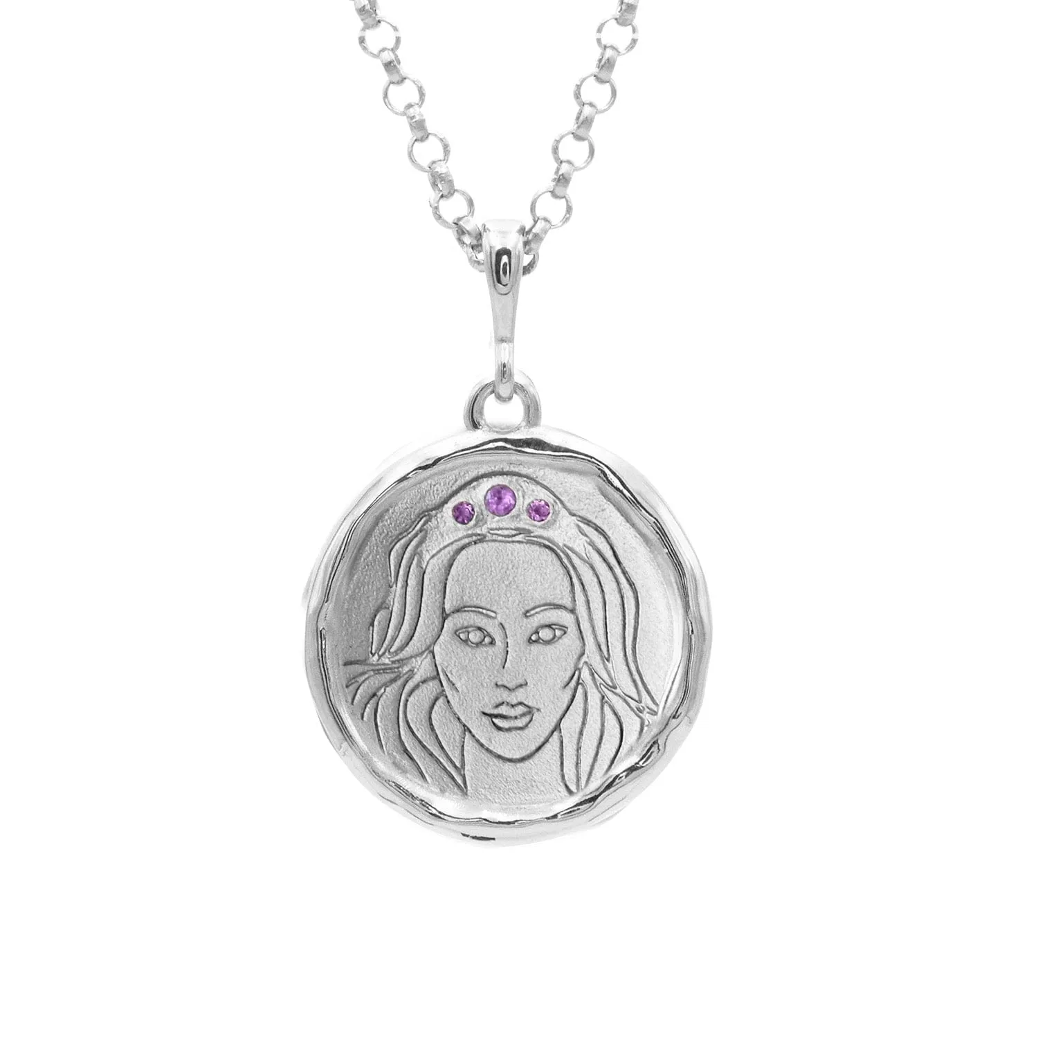 Hecate Goddess of Magic Triple Amethyst Medallion Necklace | Silver