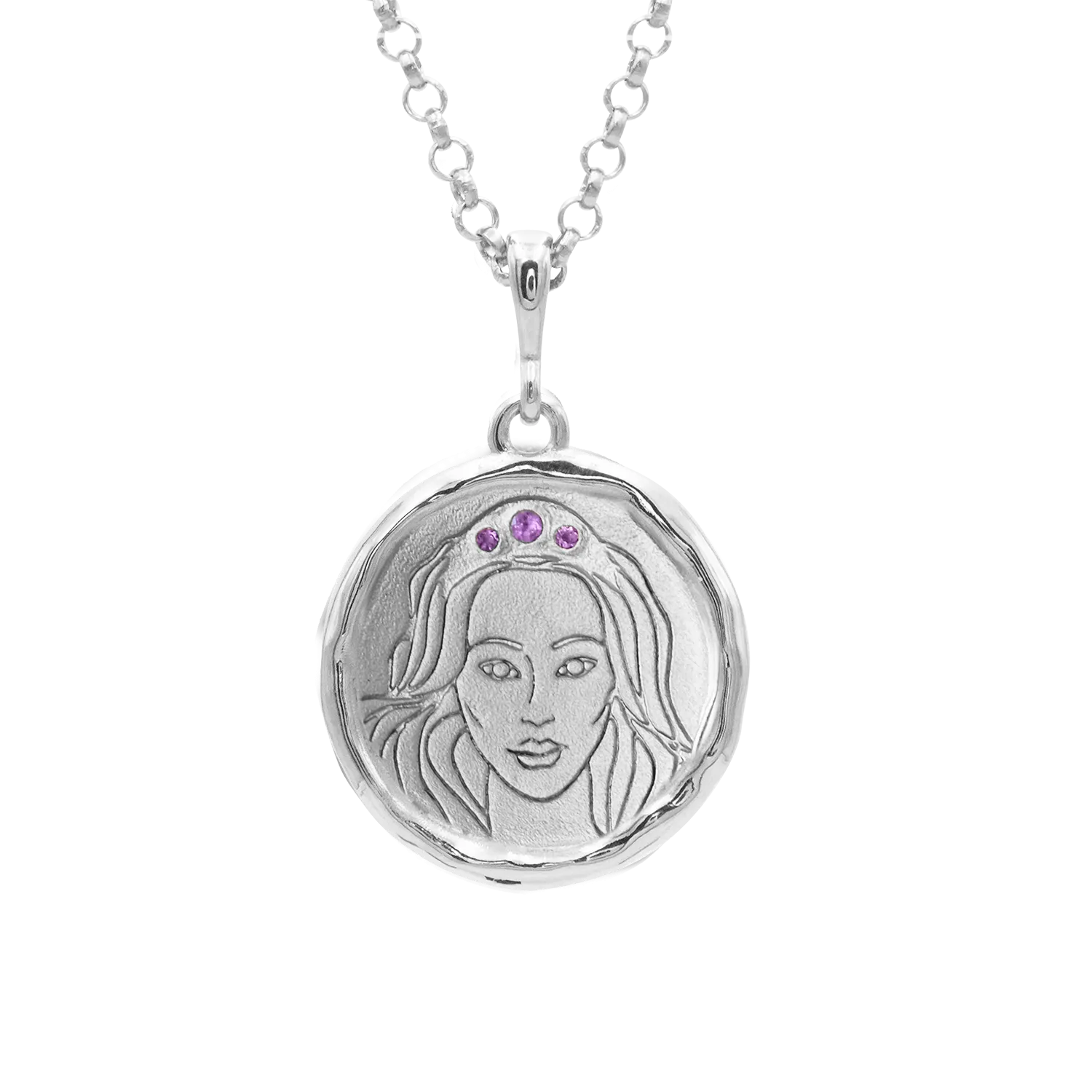 Hecate Goddess of Magic Triple Amethyst Medallion Necklace | Silver