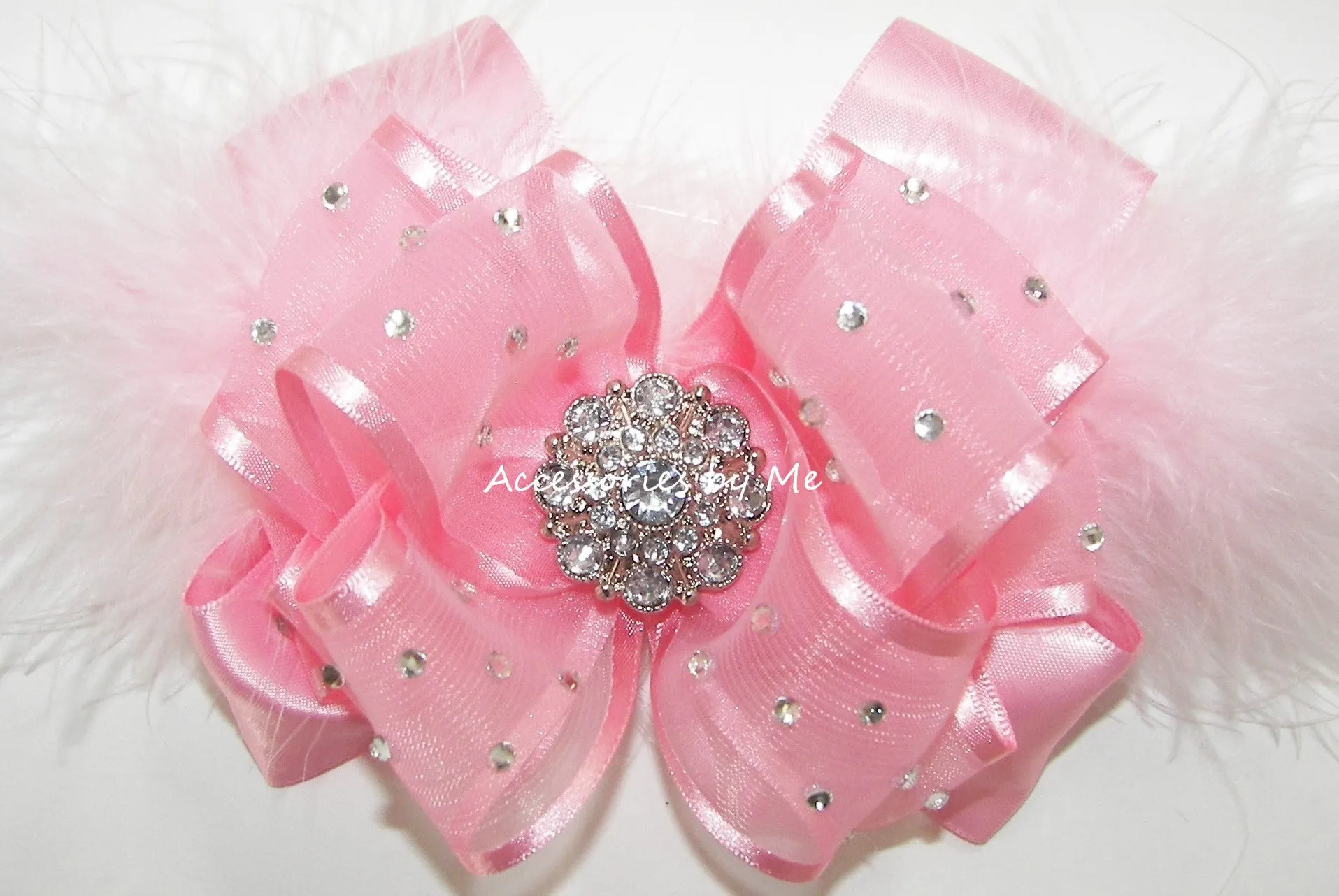 High Glitz Pink Marabou Hair Bow