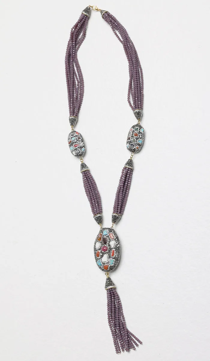 Hilwa Purple Amethyst and Multicolor Long Statement Necklace