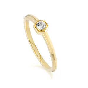 Honeycomb Solitär Topas Ring in 9ct Gelb Gold