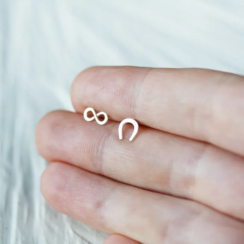 Infinite Luck - Tiny horseshoe and infinity symbol, unisex good luck gift