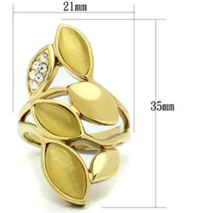 IP Gold(Ion Plating) Brass Ring with Synthetic Cat Eye in Citrine Yellow for Women Style GL302