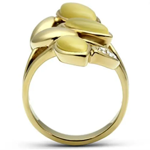 IP Gold(Ion Plating) Brass Ring with Synthetic Cat Eye in Citrine Yellow for Women Style GL302