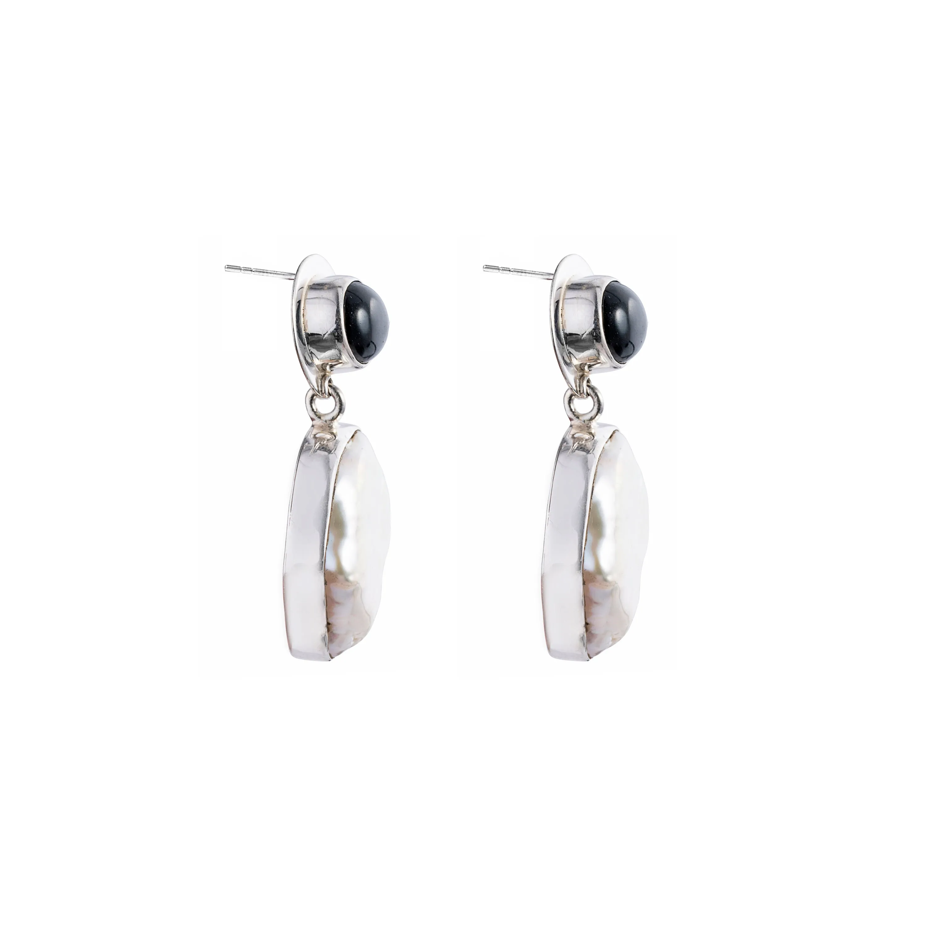 Jackie Baroque Pearl and Black Onyx Earrings, Sterling Silver