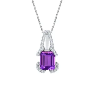 KATARINA Diamond and Emerald Cut Amethyst Pendant Necklace (3 2/3 cttw)