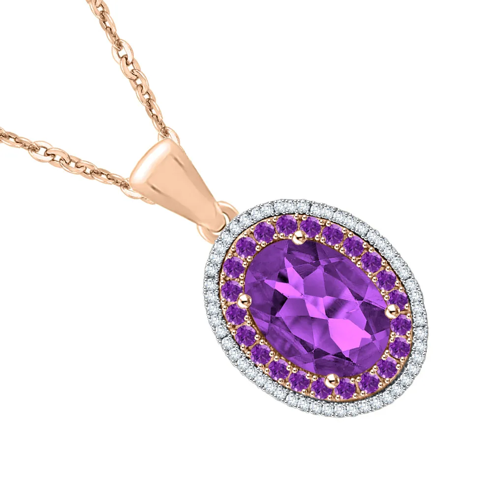 KATARINA Diamond and Oval Cut Amethyst Pendant Necklace (6 1/5 cttw)