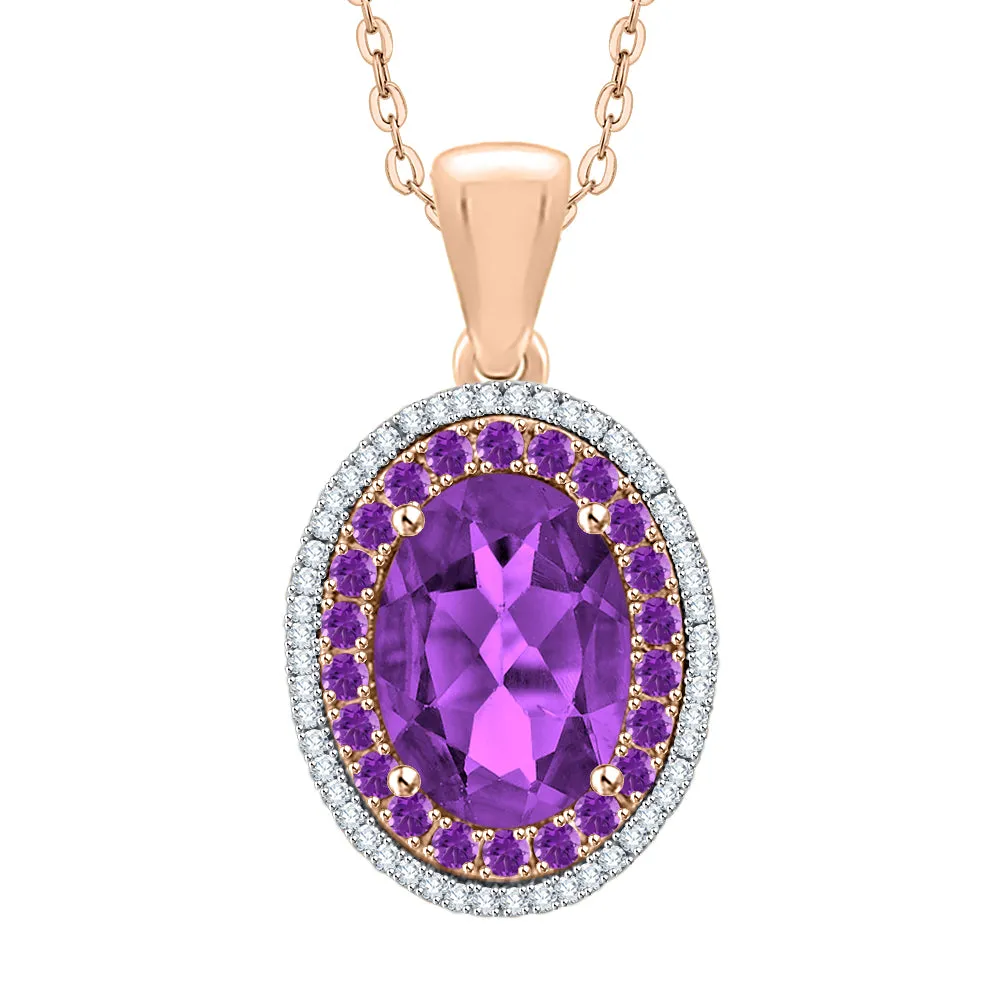 KATARINA Diamond and Oval Cut Amethyst Pendant Necklace (6 1/5 cttw)