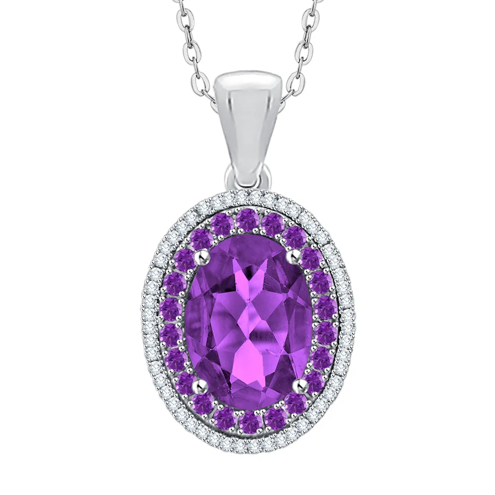 KATARINA Diamond and Oval Cut Amethyst Pendant Necklace (6 1/5 cttw)