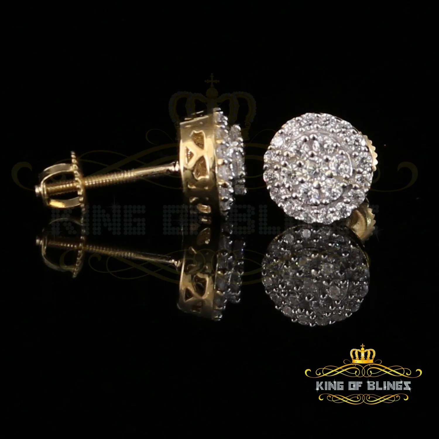 King of Bling's Aretes Para Hombre 925 Yellow Silver 0.88ct Cubic Zirconia Round Women's Earring