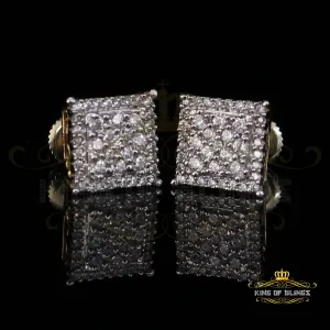 King of Bling's Aretes Para Hombre 925 Yellow Silver 0.96ct Cubic Zirconia Square Women Earring