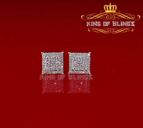 King of Bling's Aretes Para Hombre 925 Yellow Silver 0.96ct Cubic Zirconia Square Women Earring