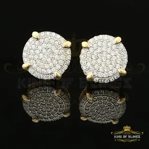 King of Bling's Aretes Para Hombre 925 Yellow Silver 1.06ct Cubic Zirconia Round Mens Earrings